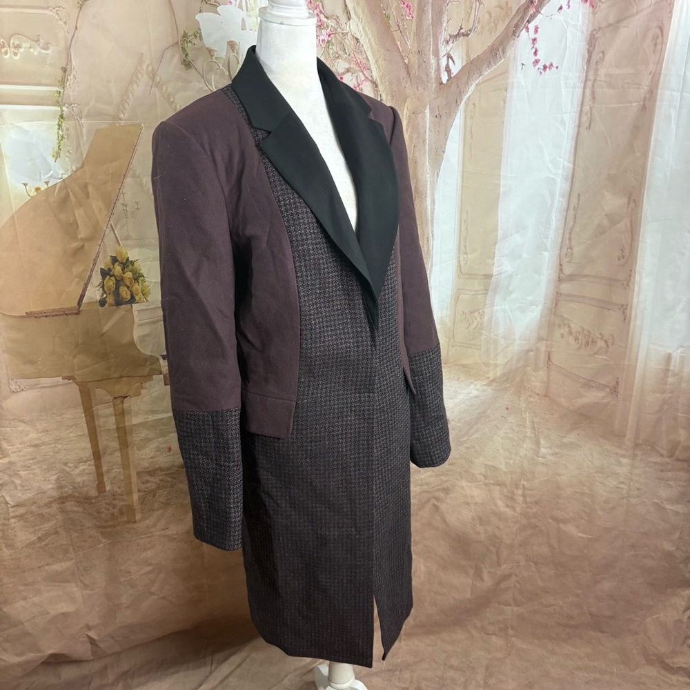 NEW Equipment Long Wool-Blend Blocked Arostide Burgundy Tailored Coat - Picture 6 of 12
